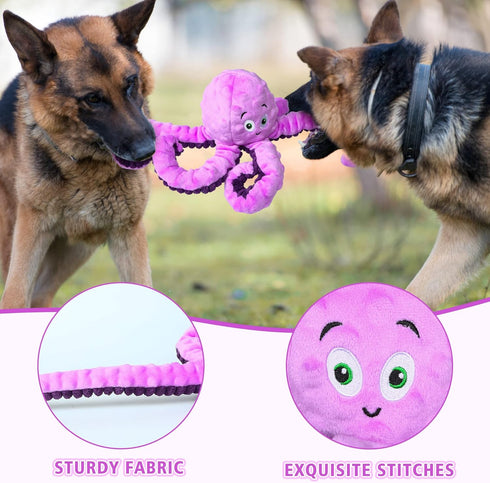 Dog Squeaky Toys Octopus - Tough Plush Toys for Large Medium & Small Dogs, Funny Birthday Presents (Octopus Purple)