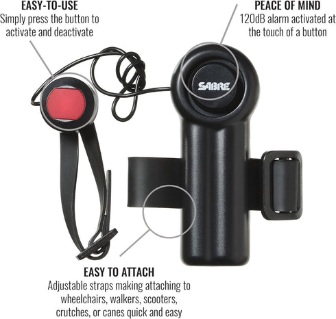 SABRE PA-MDA Mobility Device Alarm with LOUD 120 dB Emergency Panic Button - Great for Walkers, Wheelchairs, Beds or Anywhere where a Call for Help may be required