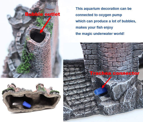Aquarium Resin Castle Decoration, Stone Cave Hide House for Betta, Shrimp, Turtle Accessories