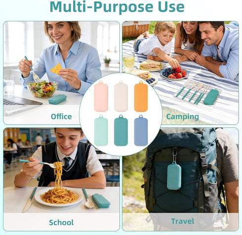 6 Sets Set Set JEPELUS Reusable Travel Utensils with Case, Collapsible Cutlery for Lunch Box, Portable Camping Fork
