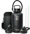 Trebo 64oz Half Gallon Water Bottle - Insulated Double Wall Stainless Steel Sports Flask with Paracord Handle, Black