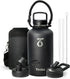 Trebo 64oz Half Gallon Water Bottle - Insulated Double Wall Stainless Steel Sports Flask with Paracord Handle, Black