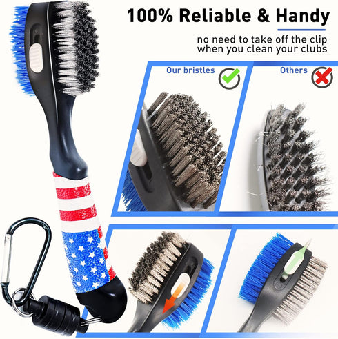 Golf Club Brush and American Flag Golf Towels - Cleaning Kit with Strong Magnet for Golf Clubs or Bag