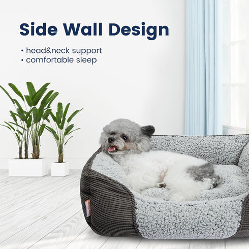 Miguel Washable Dog Bed with Removable Cushion, Rectangle Bolster Cat Bed for Medium Small Dogs - Gray 30 Inch
