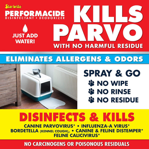 32 OZ PERFORMACIDE No-Rinse Disinfectant / Deodorizer for Pet Surfaces | Kills Parvovirus, Ringworm, Feline