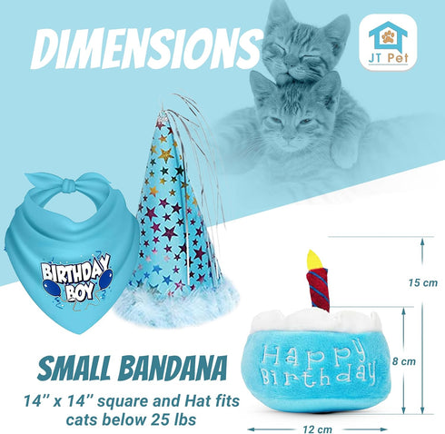 Cat Birthday Boy Party Pack, Bandana, Star Spangled Blue Party Hat, Catnip Birthday Cake Toy