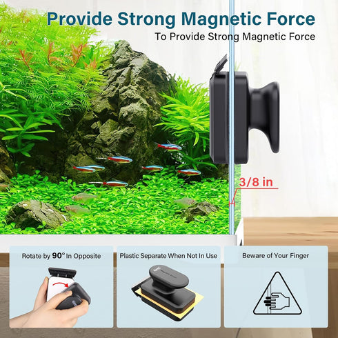 0.2-0.6 Inch hygger Aquarium Magnetic Glass Clean Tool, Algae Scraper for Thick Fish Tank Floating Scrubber Brush