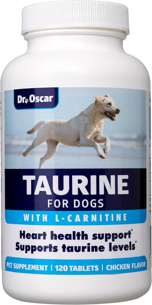 Taurine Supplement for Dogs - 120ct, Meets RDA of 500 mg per 25lbs, Helps Maintain Dog Heart Health & Normal Blood Flow