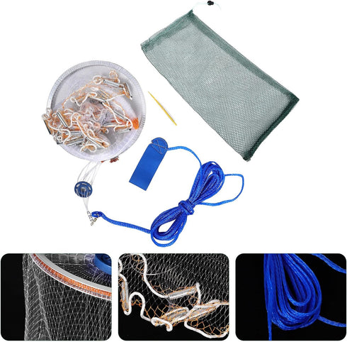 1.2m GLEAVI Professional Aluminum Ring Cast Net with Monofilament Bait Net and Half-Finger Sinkers Height Throw