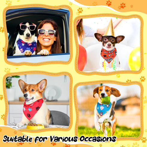 120 Packs Reginary Dog Bandanas Bulk Dog Paw Scarf Adjustable Holiday Pet Scarf Washable Scarves Triangle Drool Bibs