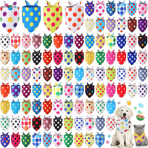 Sweetude 100 Pcs Polka Dot Dog Bandanas Bulk Dog Triangle Scarf Pet
