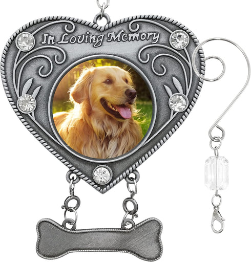 Dog Sympathy Photo Christmas Ornament, Heart Shaped, Holds 1 3/4" Photo, Gift-Storage Bag Included