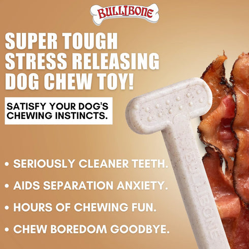 Bullibone Nylon Dog Chew Toy Nylon Bone - Improves Dental Hygiene, Easy to Grip Bottom, and Permeated with Flavor (Bacon, XL - Single)