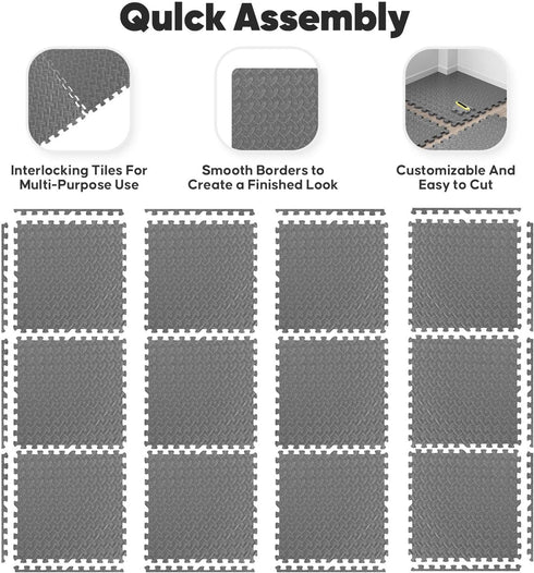 24 24 12 12 Pack, 48 Home Gym Mat, Puzzle Exercise Mat, EVA Interlocking Foam Floor Tiles for Home Workout Equipment