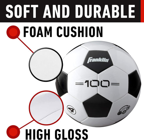 Franklin Sports Soccer Balls - Youth + Adult - Size 3, 4 + 5 - Single + Bulk Packs - Black + White