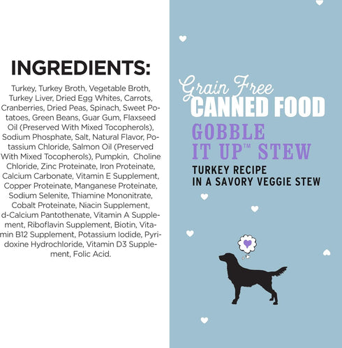 I AND LOVE AND YOU Wet Dog Food, Gobble It Up Stew, Turkey Recipe, Grain Free, 13 oz Can, 12 Pack