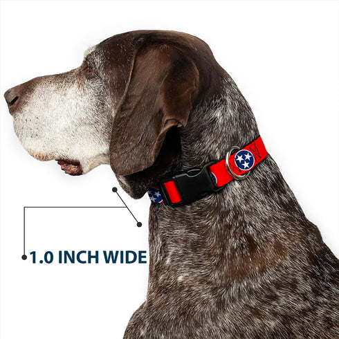 Buckle-Down Plastic Clip Collar, Tennessee Flag Stars Red/White/Blue, 1" Wide, Fits 15-26" Neck