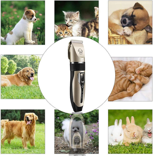 Dog Grooming Kit, Low Noise Rechargeable Cordless Electric Hair Clippers Set for Dogs and Cats