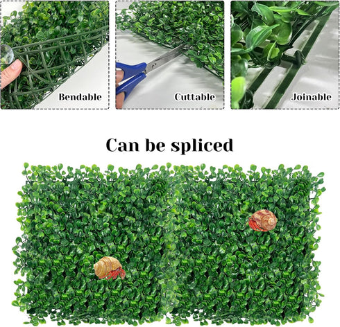Rainmae 2Pack Hermit Crab Climbing Wall Faux Grass Mat, 10x10 inch Plastic Aquarium Plants for Gecko Lizard
