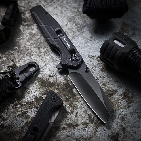 FLISSA Pocket Knife with 3.5" Folding Stonewash Blade and G10 Handle for Outdoor, Survival, Hunting