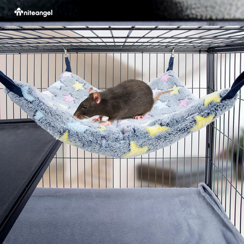 Niteangel Hanging Hammock Nap Sack - Swing Bag Pet Sleeper for Ferret, Rat, Sugar Glider (Cream, Star)