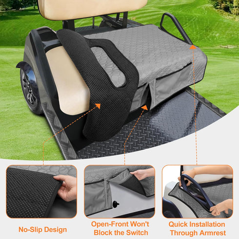 Universal Golf Cart Seat Covers, 2 Person Seats Towel Blanket with 4 Front Pockets & Nonskid Bottom