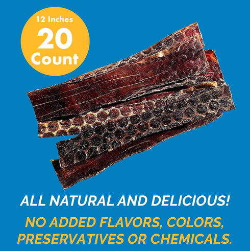 Esophagus Dog Treats - Large Gullet Sticks for Dogs, 12 Inches, 20 Count - 100% Natural Beef Jerky