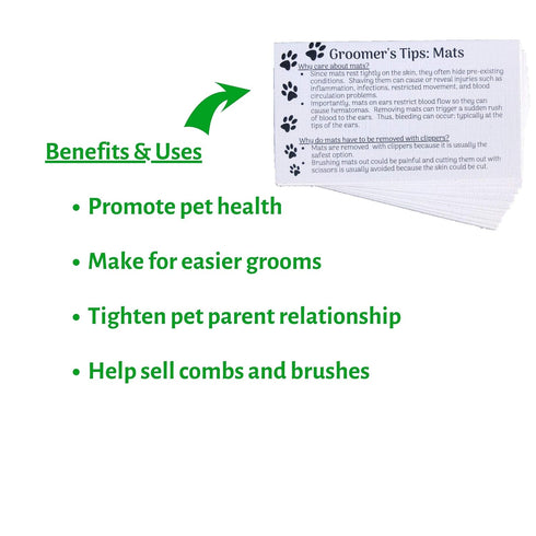 Dog Groomer Matted Fur and Brushing Care Cards (100 pack, 3.5" X 2") for Hematomas, Mats, Combing