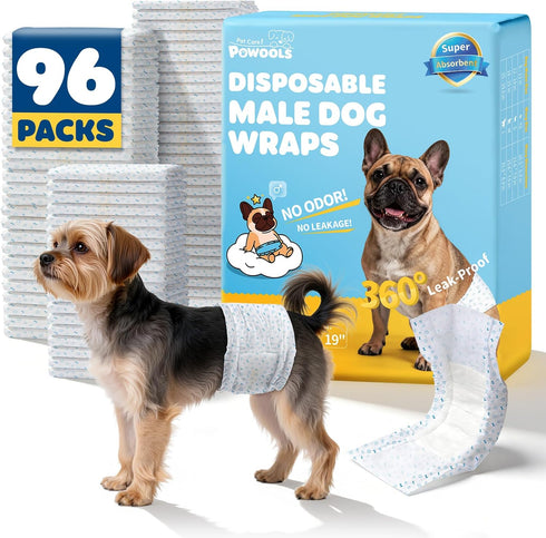 Powools Male Dog Wraps - 96 Count Disposable Dog Diapers Small Size