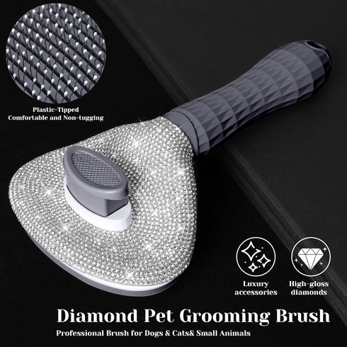 Self Cleaning Slicker Brush for Dogs & Cats, Full Diamonds, Skin Friendly, Grey