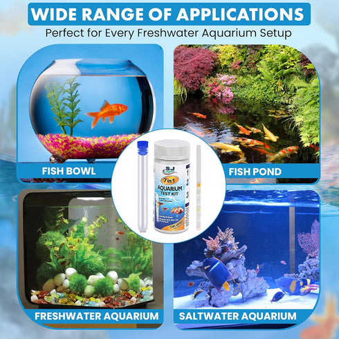 7 in 1 Aquarium Test Strips, 100 Fast & Accurate Strips, Water Test Kit for Fresh & Saltwater Aquariums