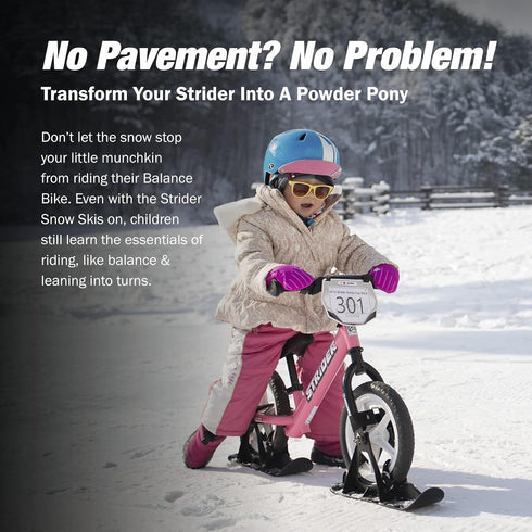 Strider 12” Snow Skis Set - Transform Balance Bike into Sled - Fits 12” Balance Bikes - For Kids 1 to 4 Years