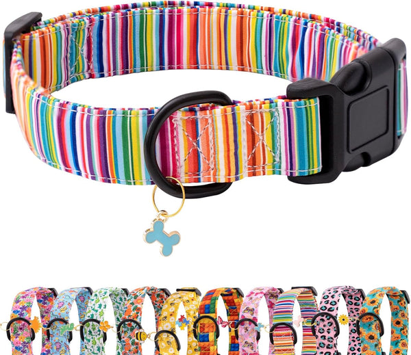 Faygarsle Dog Collar for Small Medium Large Dogs, Colorful Pinstripe Patterned Collars for Summer Spring Wedding, L