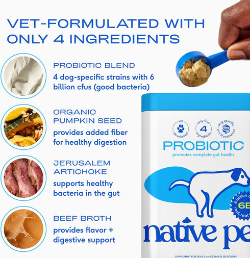 6B 60 Native Pet Probiotics for Dogs Dog Probiotic Powder for Gut & Digestive Health, Vet-Formulated CFUs Dog-Specific
