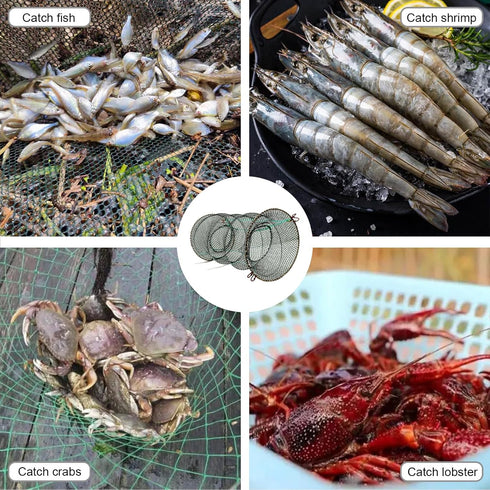 23.6in 11.8in Folded Minnow Trap Crab Trap x Thicken Fishing Bait Trap with Hand Rope Crawfish Lobster Fishing Net Trap
