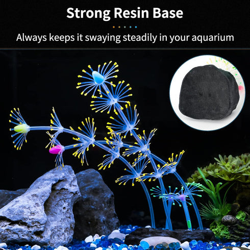 Uniclife Strip Coral Plant Ornament, Glowing Silicone Decoration for Fish Tank Landscape, Orange