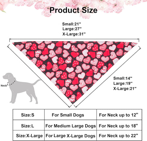 ADOGGYGO 4 Pack Valentine Dog Bandana Triangle Pet Scarf, Red Pink Heart Pattern for Medium Large Dogs (Large)