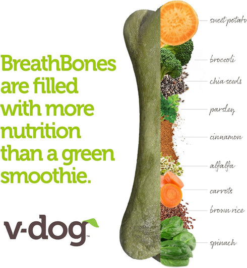 V-dog Vegan Breathbone Teeth Cleaning Dental Dog Bones, Fresh Breath, 8 Ounces, All Natural, Made in USA
