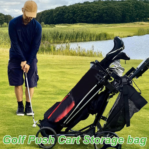 Golf Push Cart Storage Bag, Organizer with Mesh Closure, Push Cart Accessories