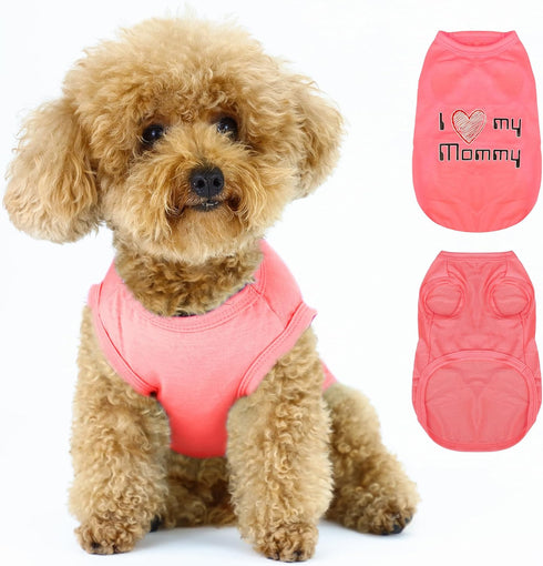 Expressive Pet Vest: Sleeveless Dog Shirt with 'I Love My Mommy' Slogan, Ideal for Chihuahuas, Poodles, Yorkies, Pink