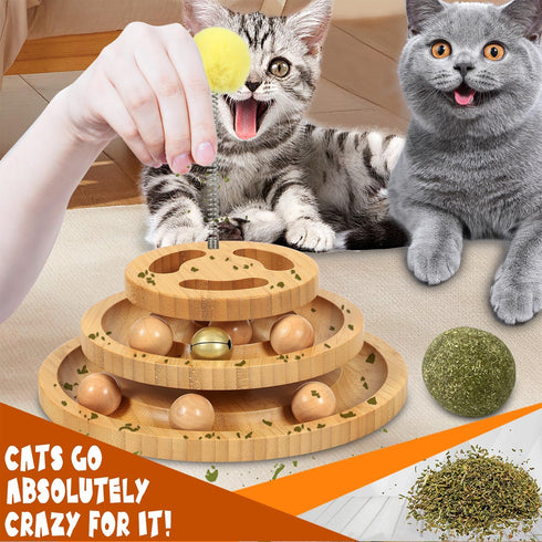 3-Level 9 DoogCat Cat Ball Track Toy with Puzzle Top, Tower with Removable Balls, Interactive Toy for Kitten Mental