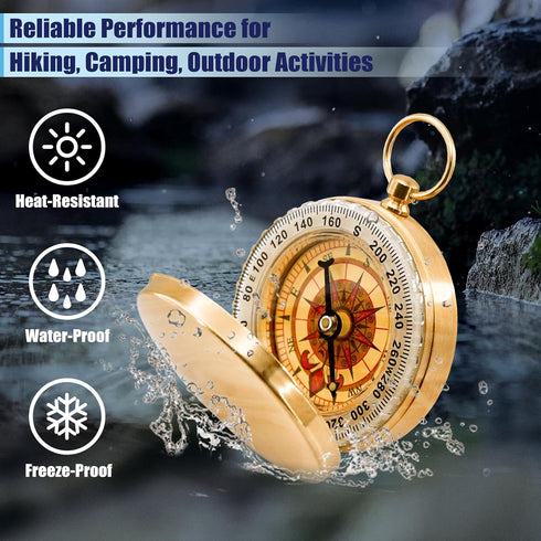 Rovella 2Pcs Metal Camping Survival Compass, Brass Pocket Compass, Glow in The Dark Survival Gear for Hiking Camping