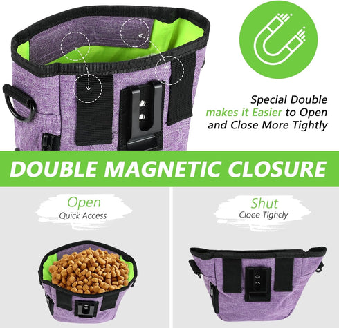 Dog Treat Pouches for Pet Training, Magnetic Closure Treat Pouches with Built-In Poop Bag Dispenser, Large Dog Training
