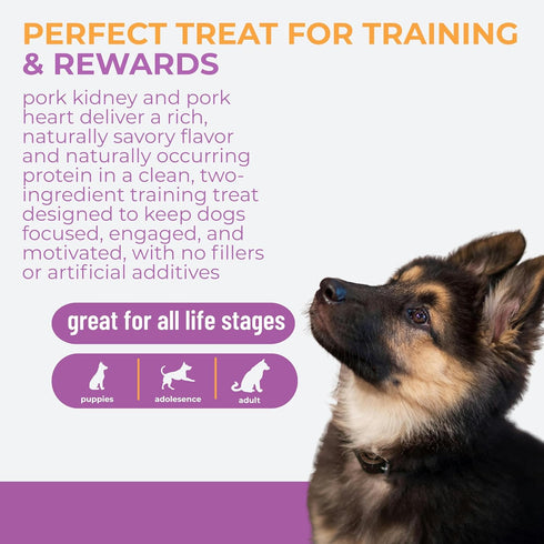 2.5 oz Momentum Carnivore Nutrition Freeze-Dried Pork Training Bites Two Ingredients-Pork Kidney and Heart, Grain-Free