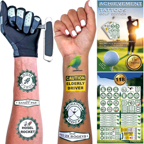 Golf Award Temporary Tattoos, Fun Gifts for Men, Women, Kids - Unique Golf Accessories