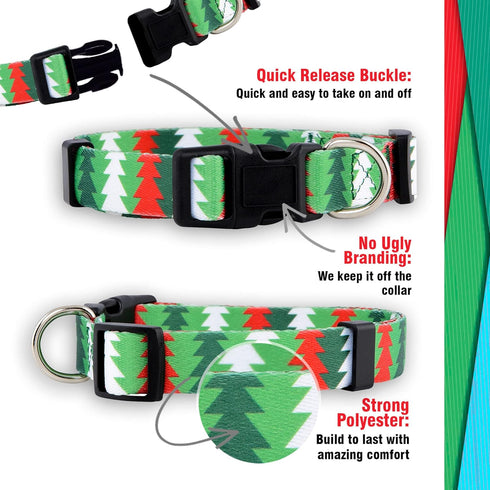 Native Pup Christmas Dog Collar, Winter Holiday Collars for Pets, Red Green, Large Breeds