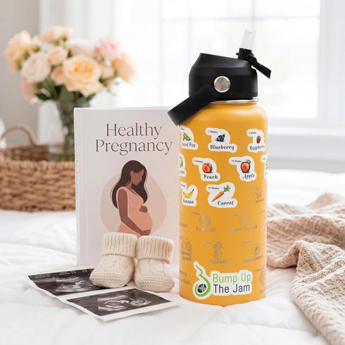 Bump Up The Jam 32 Pregnancy Water Bottle Tracker - Ounce Stainless Steel - Includes Weekly Pregnancy Tracker Stickers