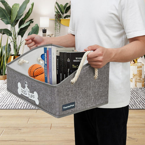Collapsible Fabric Dog Toy Box, Storage Bin with Handle, Trapezoid Basket Organizer for Pet Toys and Accessories