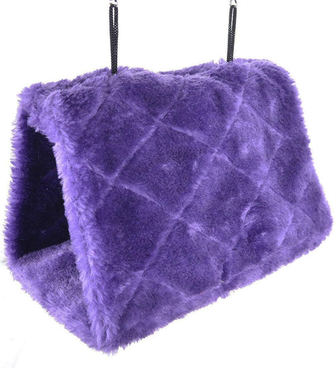 Winter Warm Purple Bird Nest House Shed Hut, Plush Fluffy Hanging Hammock for Hamster Parrot Macaw Budgies (M)