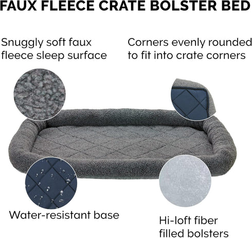 Furhaven Dog Bed for Extra Small Dogs & Indoor Cats, 100% Washable Sherpa Fleece Bolster Crate Pad - Gray, Extra Small